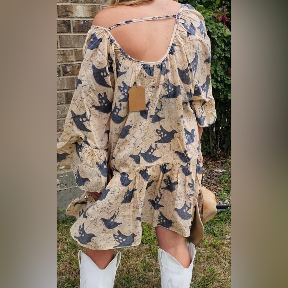 A Rare Bird Distressed Birdie Tunic Top Shirt Dress One Size Whimsy Boho Artsy - Picture 13 of 13
